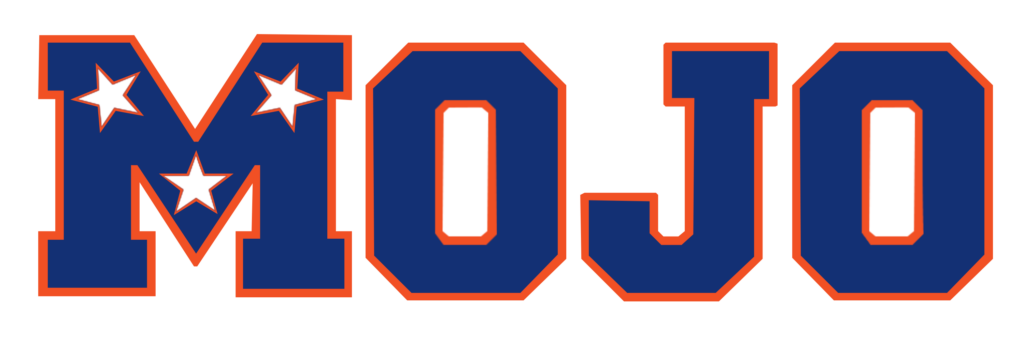 Mojo block lettering blue with orange outline