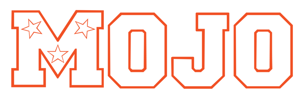 Mojo block lettering white with orange outline