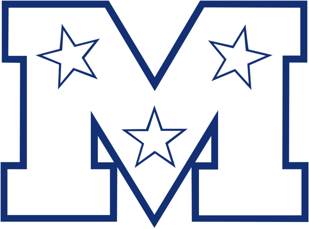 Mojo M logo white with dark blue outline